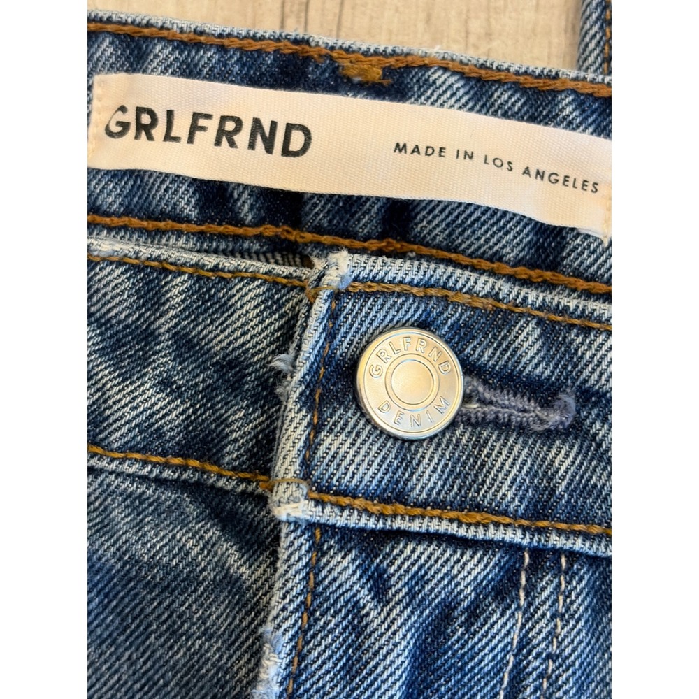 GRLFRND Womens Blue High Rise Flare Distressed Denim Jeans Made in LA